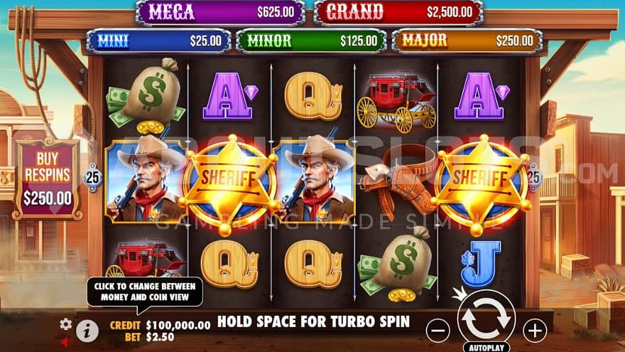 A casino slot with a Western theme.