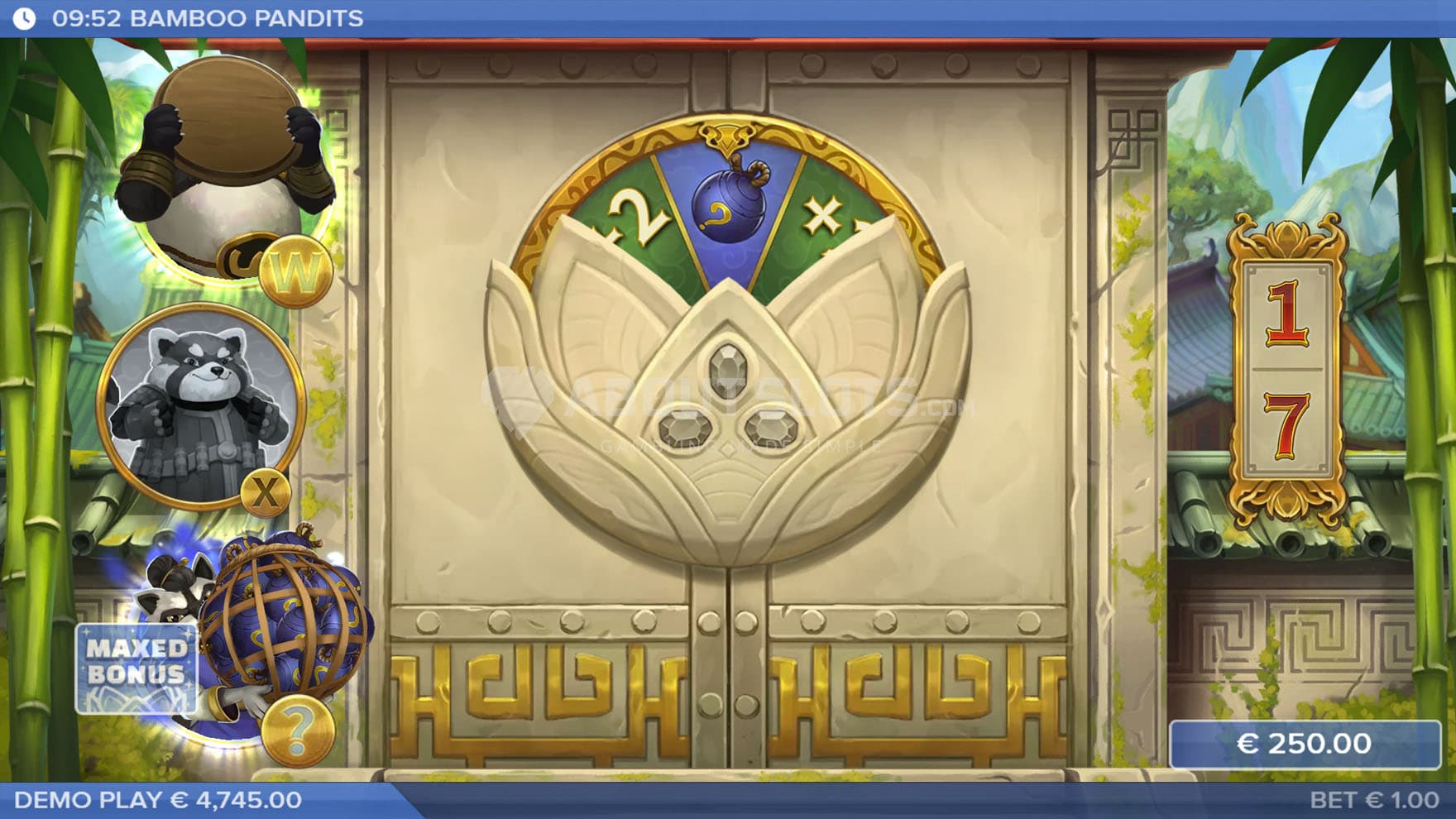 Screenshot of the Bonus Intro stage which randomly chooses upgrades and additional spins before the Bonus Game.