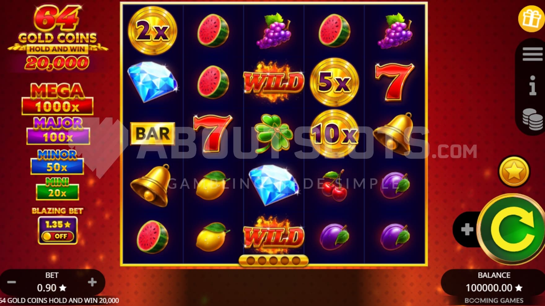 Jackpot on the screen's left side