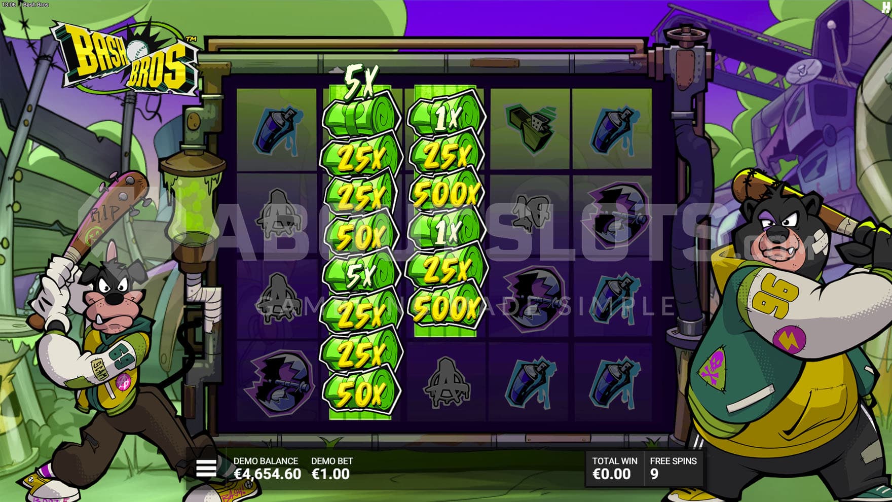 Cash Me Outside bonus in progress, showing multiple Cash Stacks with high prizes on reels 2 and 3.