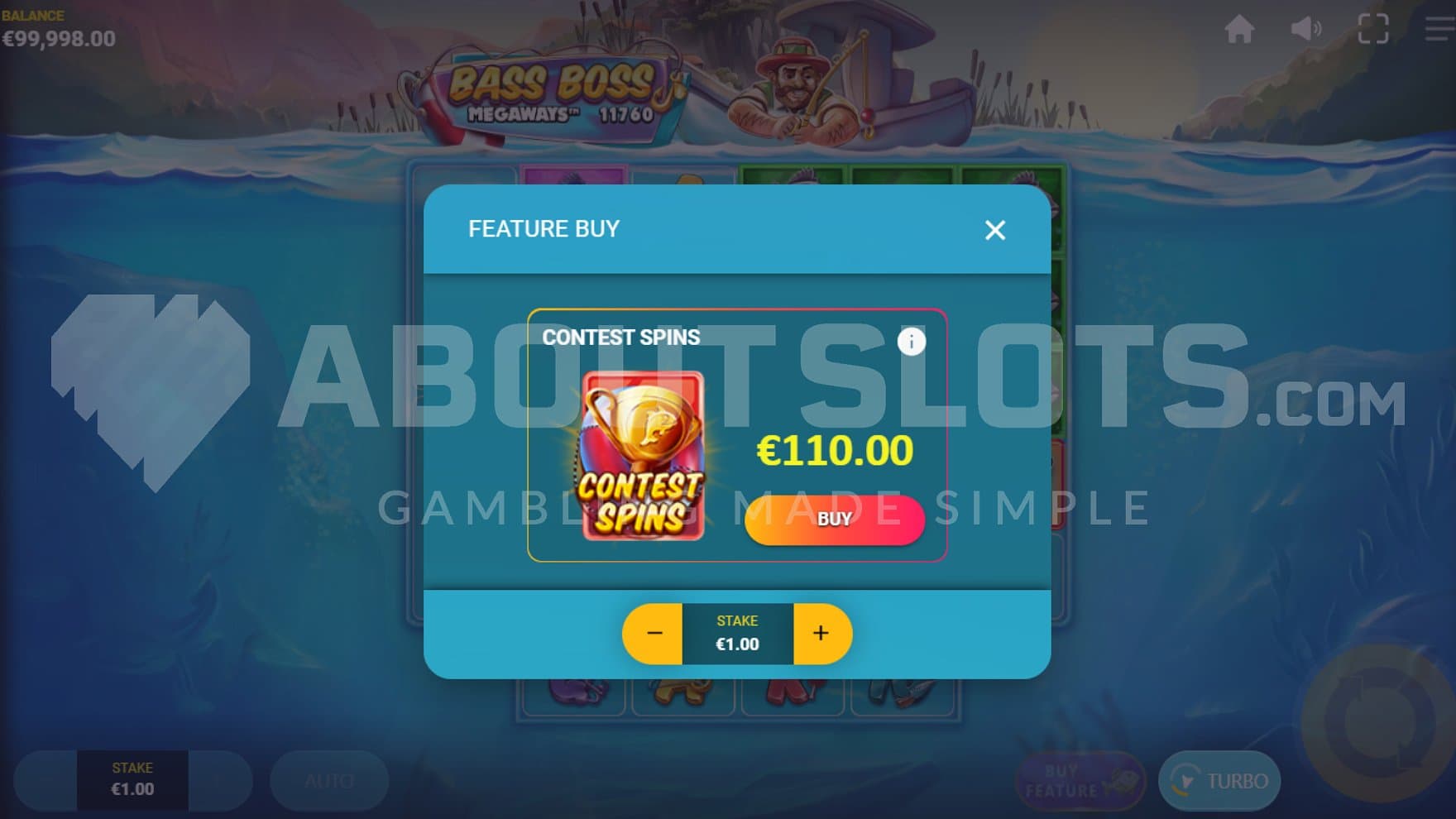 A menu offering the Free Spins for 110x the bet.