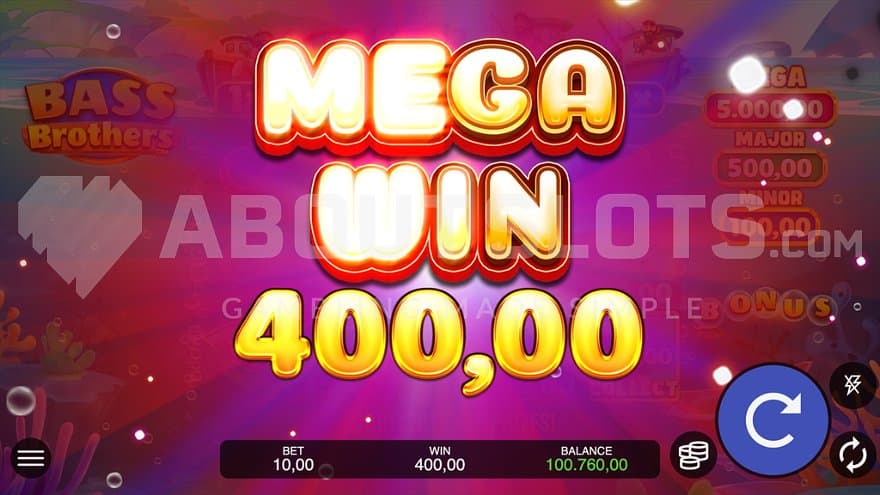 A screen congratulating a 40x win.