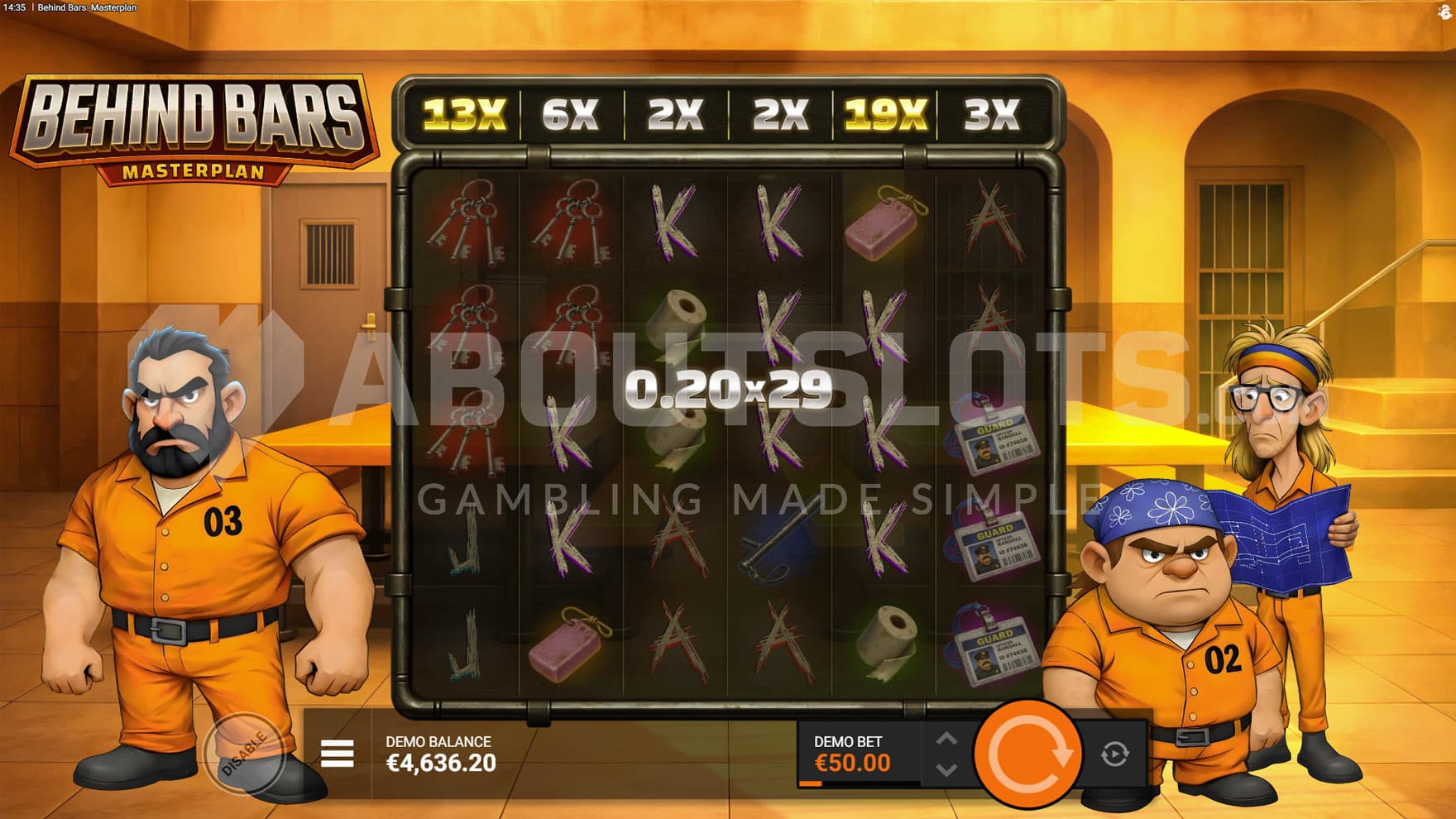 Several reel multipliers triggered by a winning combination, multiplying the win by x29.