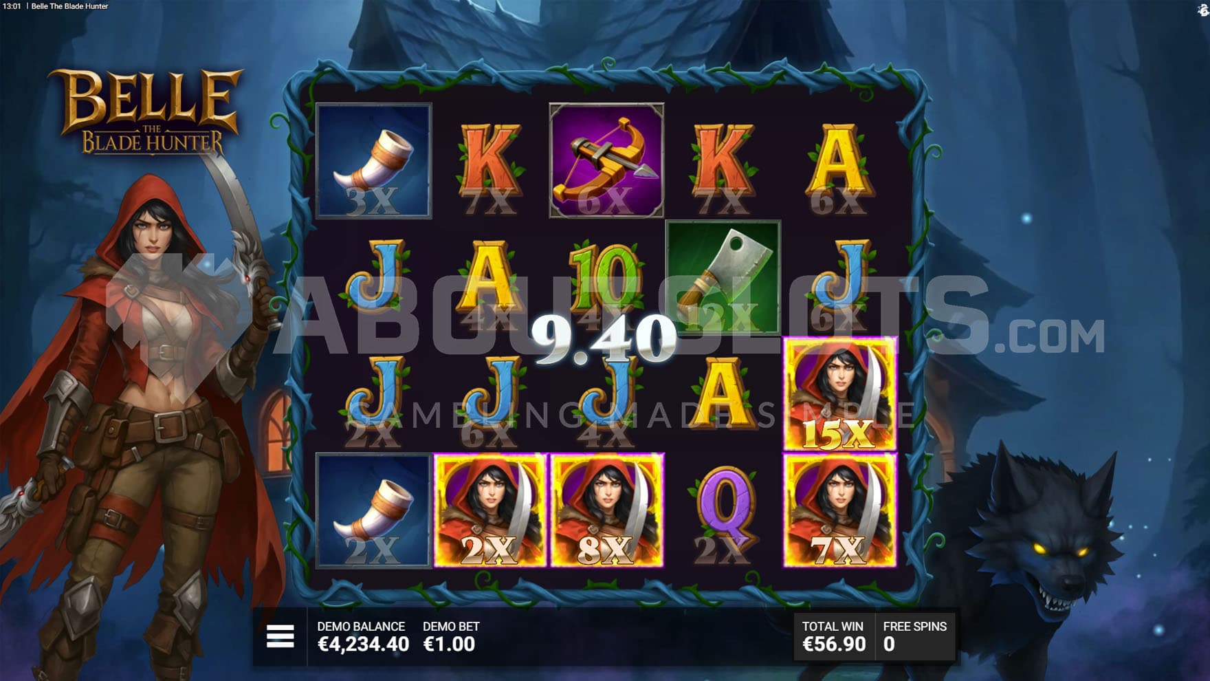 Wild Stalk Bonus in progress, showing multiple Cell Multipliers on the grid and 4 active Roaming Wilds.