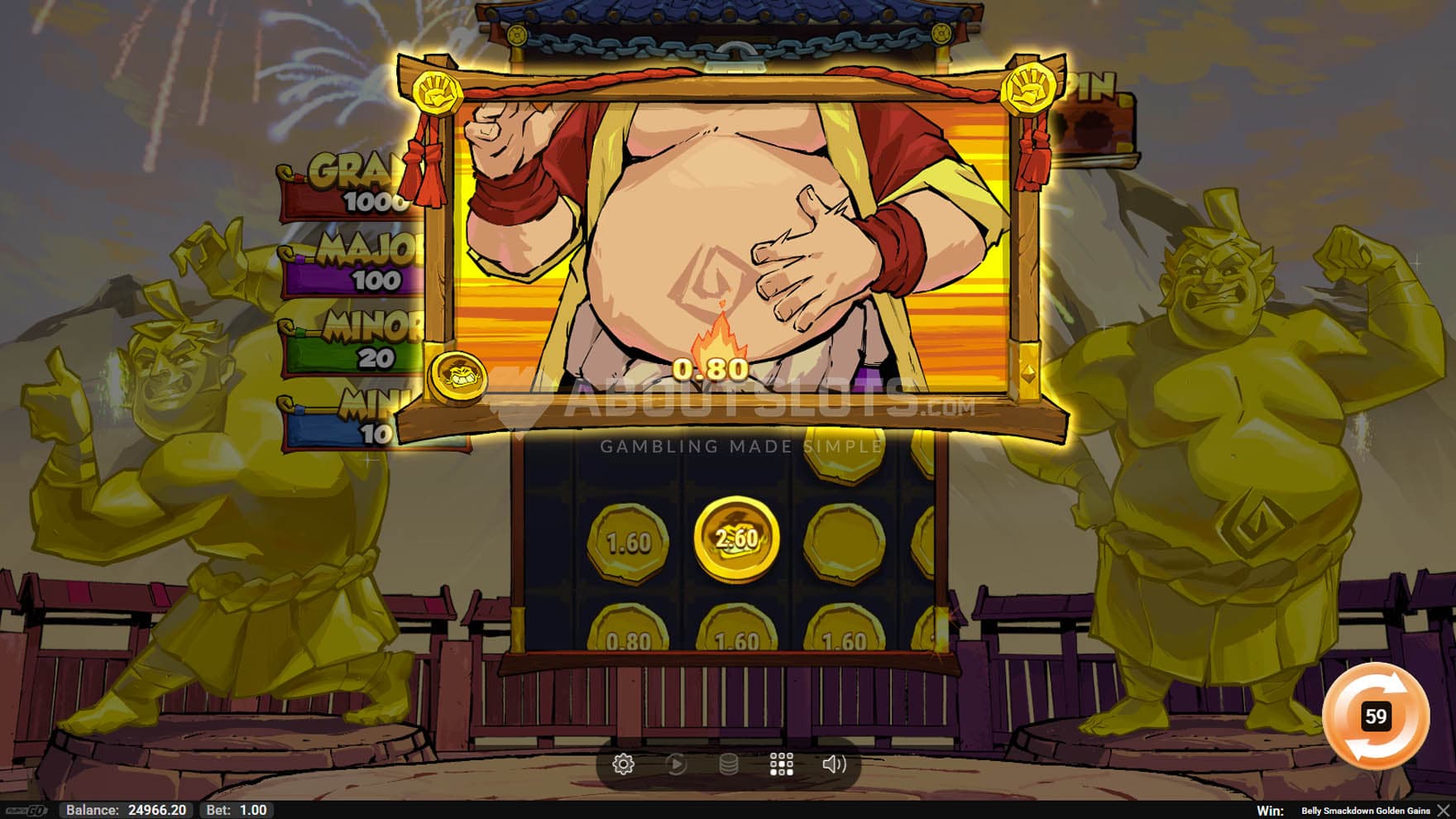 Screenshot of the Sumo Stash feature triggered during the bonus game.