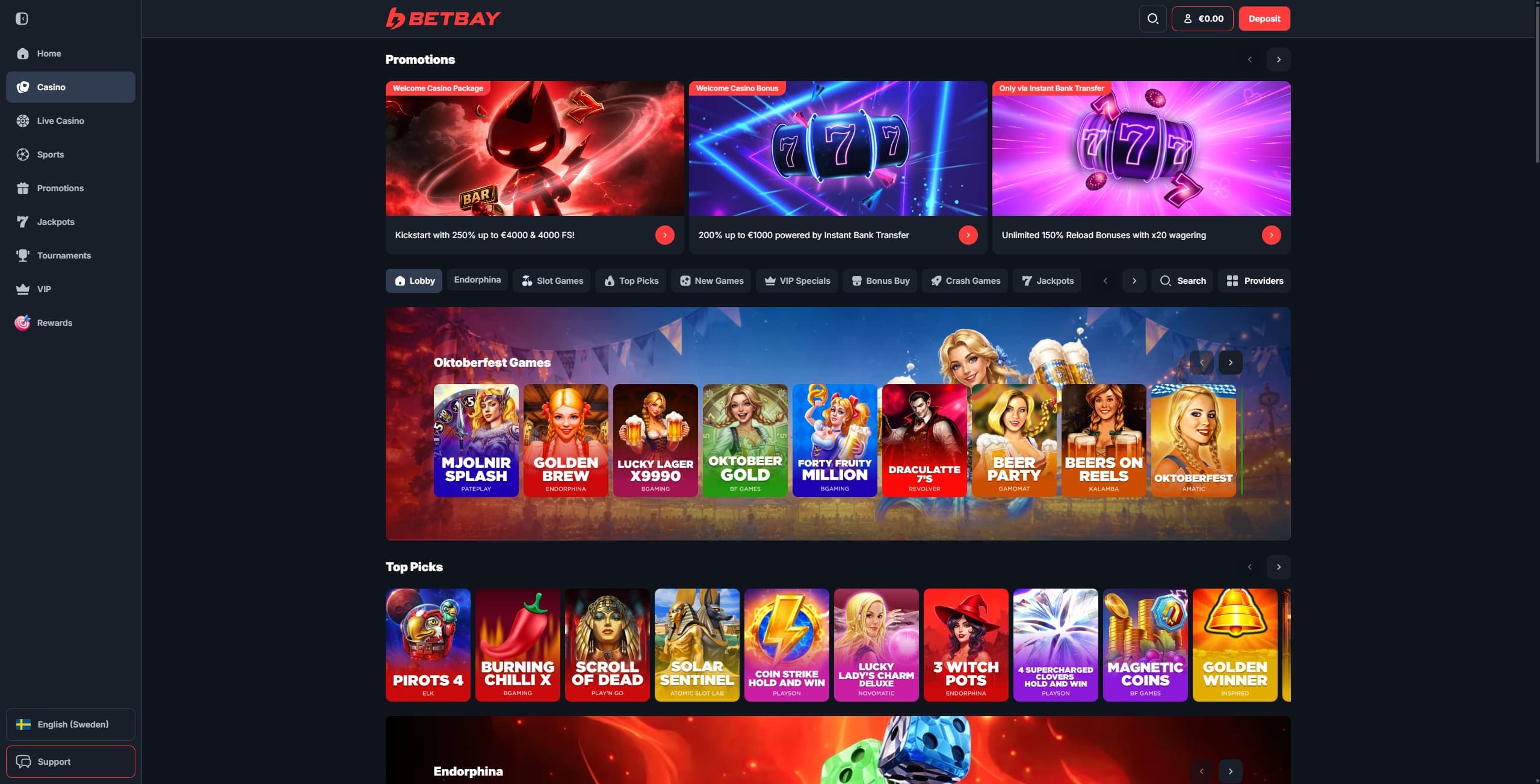 BetBay Games Page showing a selection of casino games
