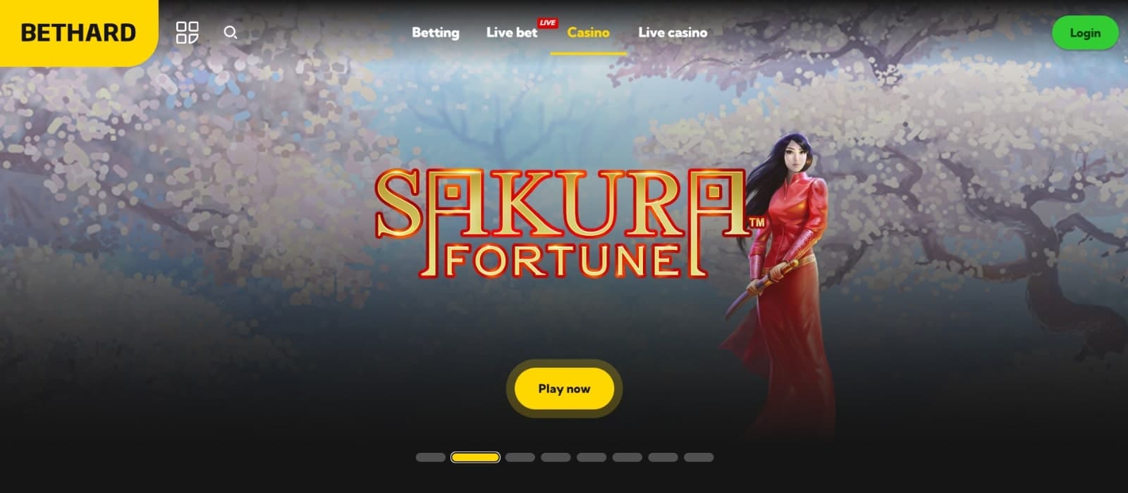 Bethard Casino landing page featuring the promotion for the Sakura Fortune slot game and top site buttons
