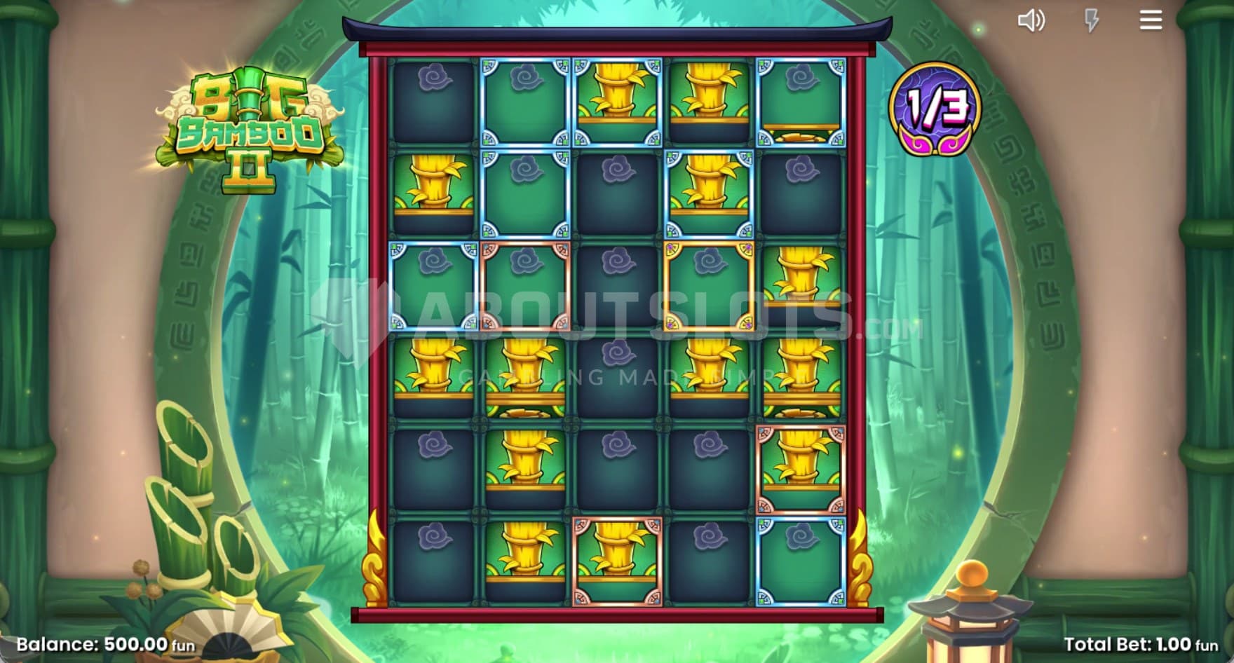 Lucky Bamboo Feature being active with seven silver frames on the reels.