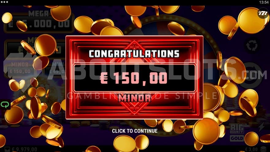 A win of the Minor prize of 50X the bet.