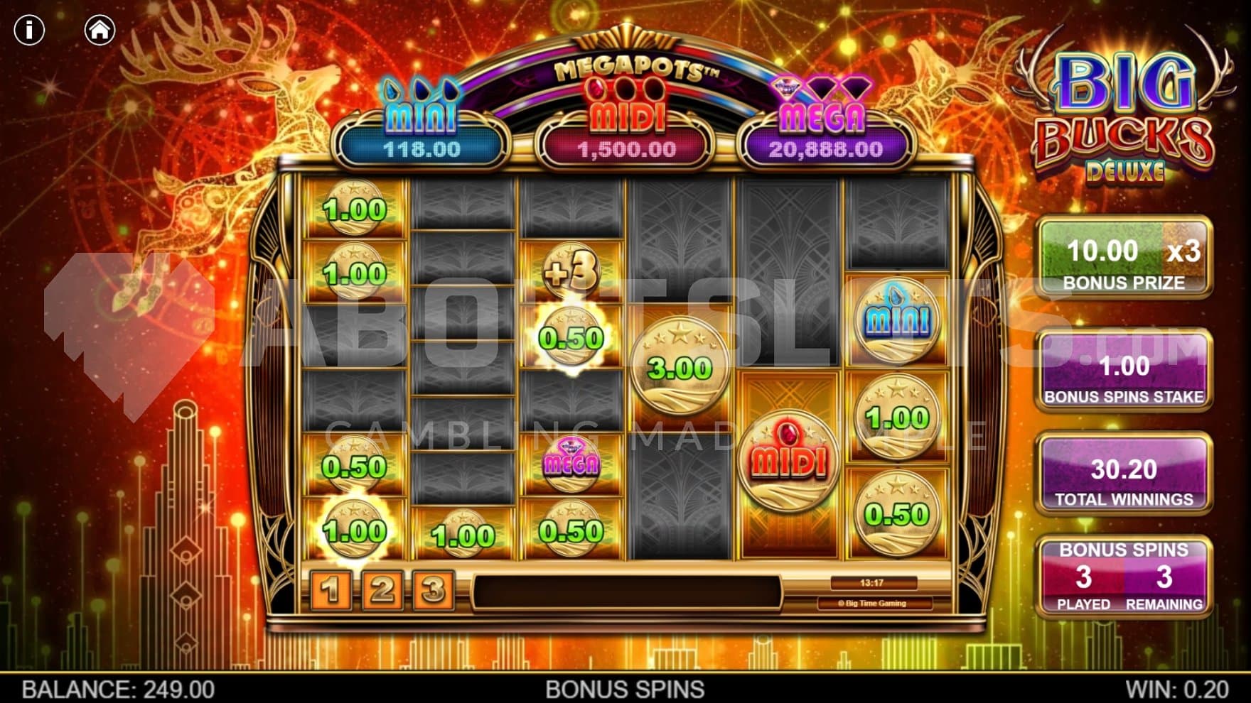 Gold coins on all reels during the Hold and Spin feature.