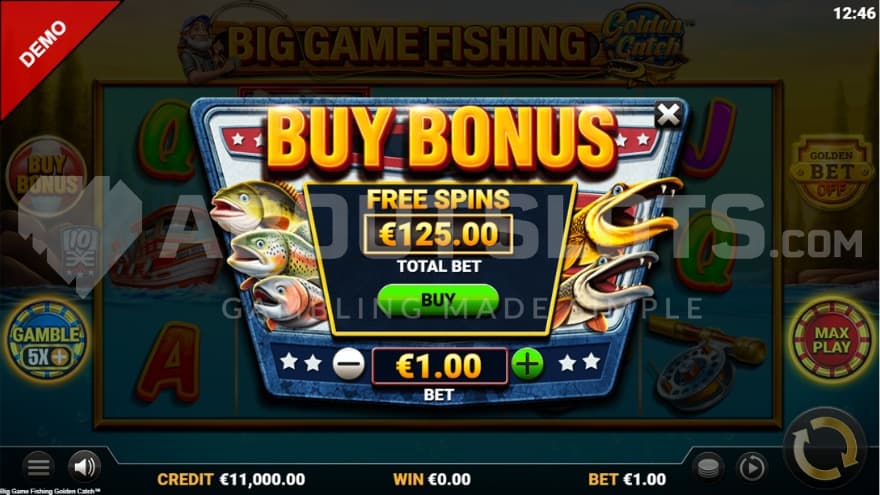 A screen offering the Free Spins for 125x the bet.