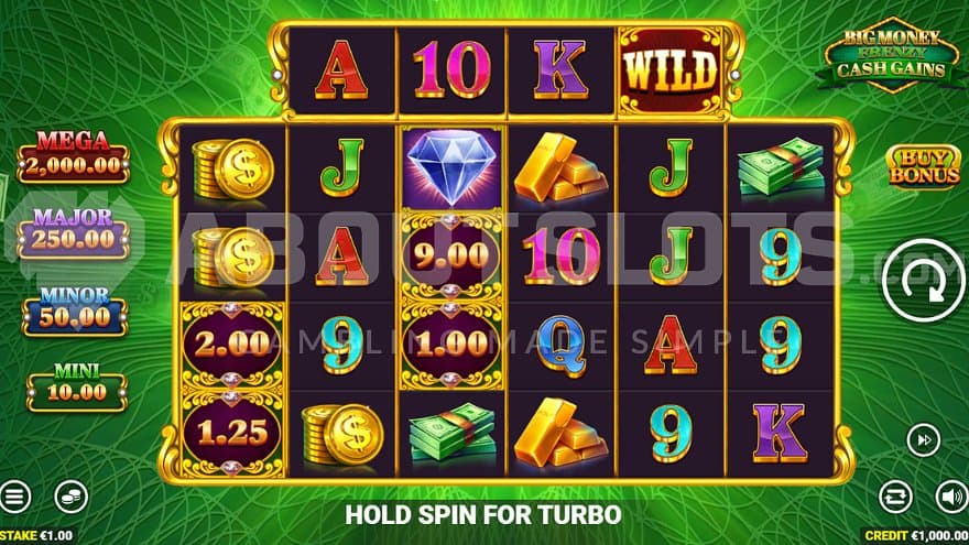 A casino slot on a dollar-green background.