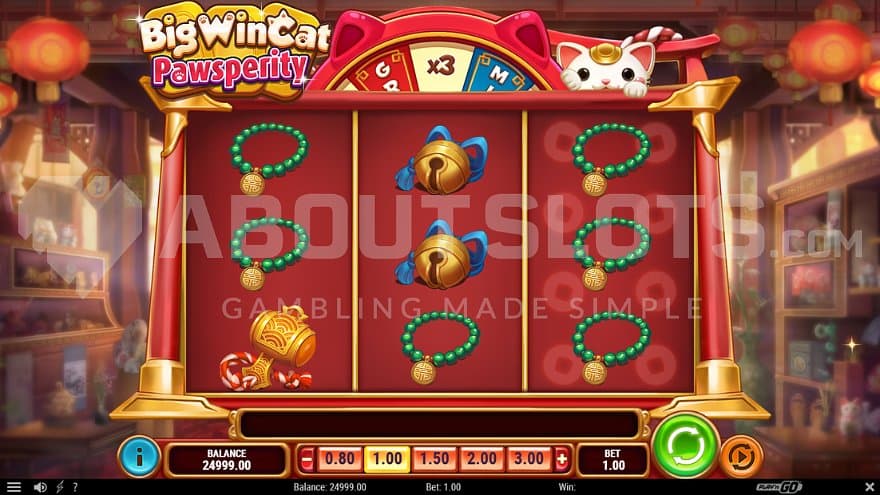 A casino slot with three reels.