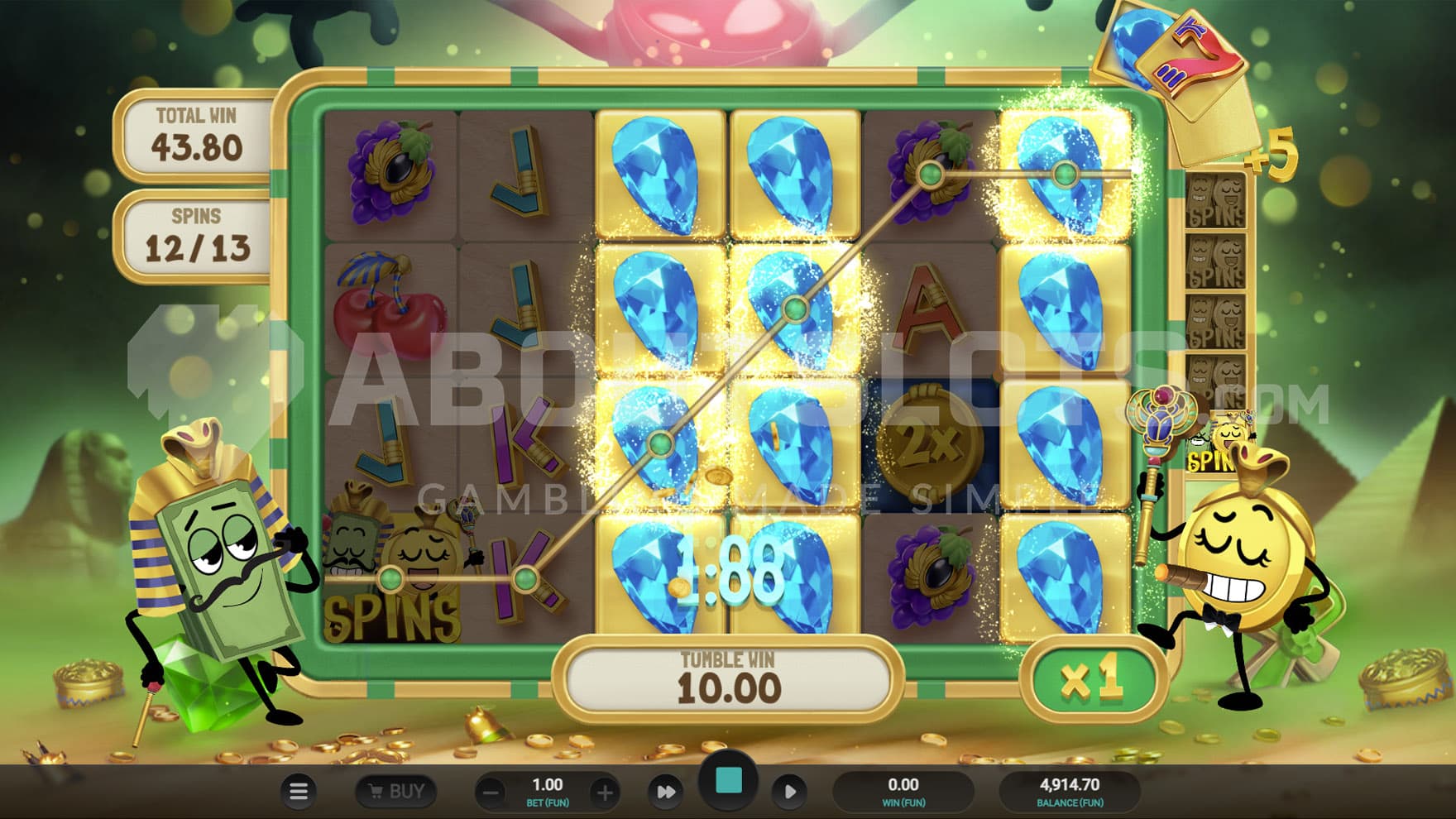 Book Bonus in progress, showing the Expanded Symbol awarding a win on 3 reels.