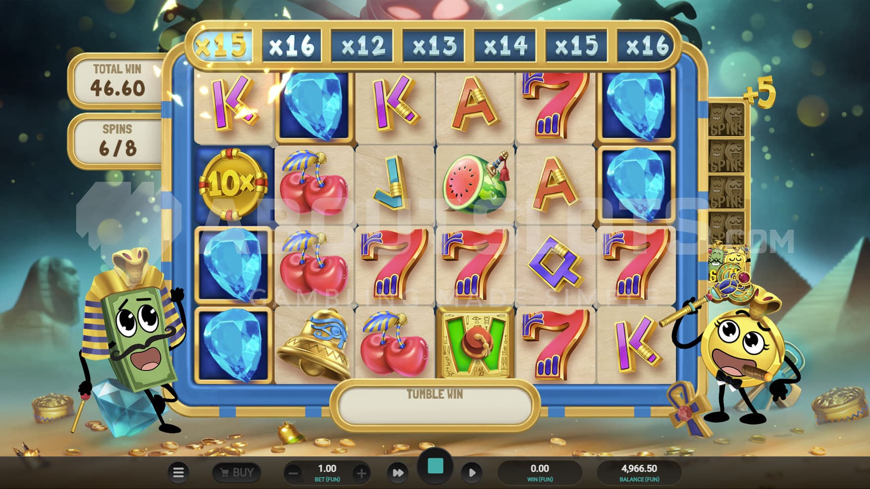 Multiplier Ladder Bonus in progress, showing the ladder advanced to the x15 multiplier.