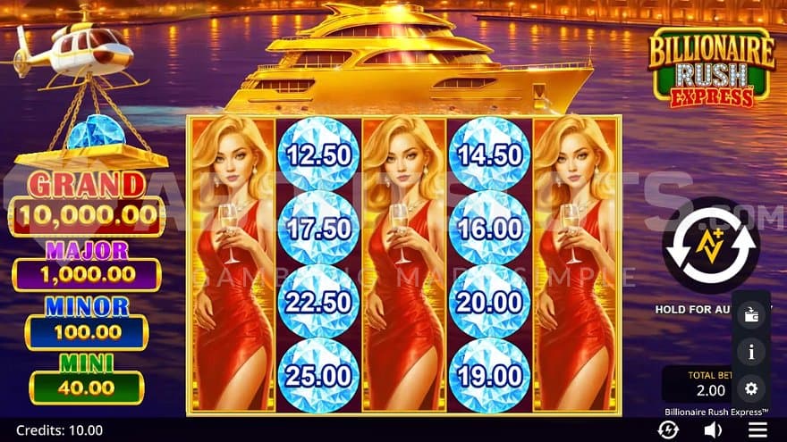 A casino slot with five reels.