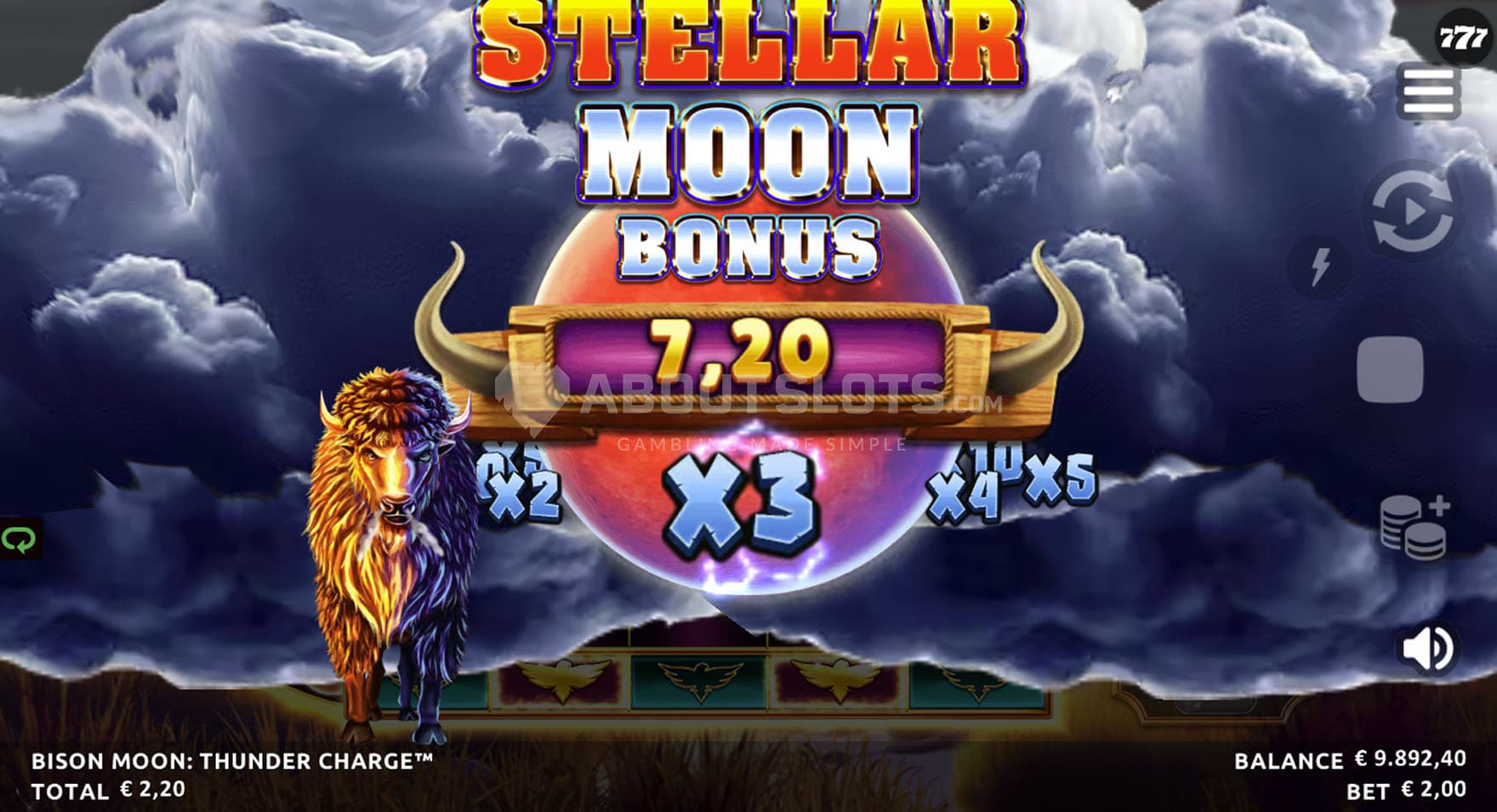 Stellar Moon Bonus awarding a cash prize multiplied by x3.