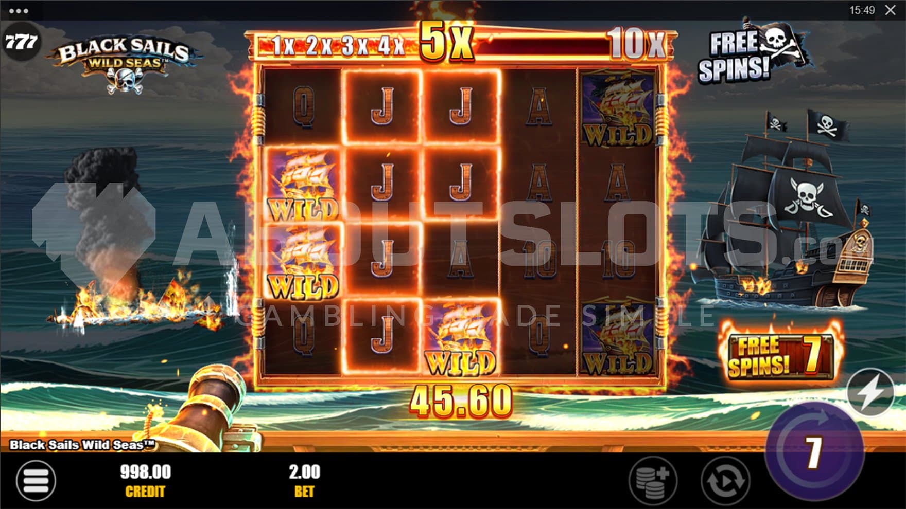 Several wins with J and Wild Symbols in the Free Spins.