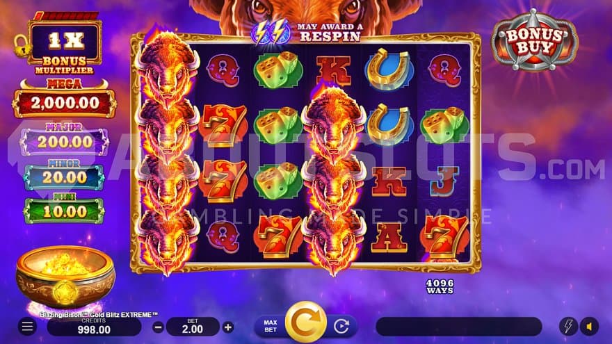 A casino slot with a bison head over the reels.