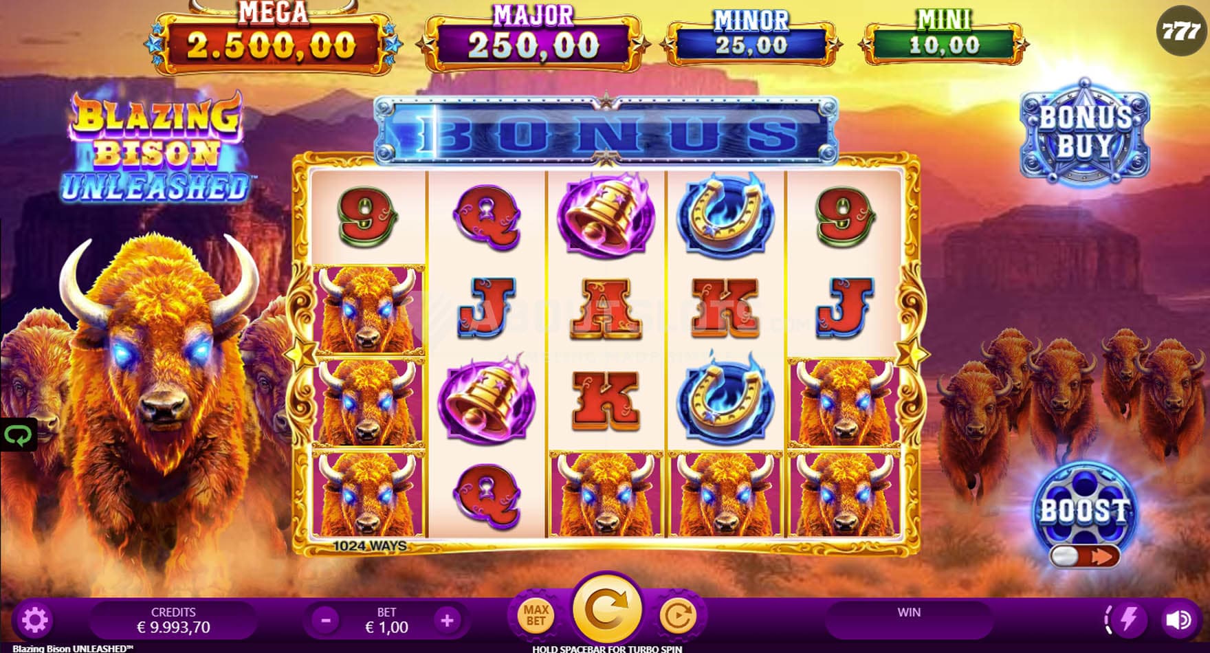 Screenshot of the base game, with a 5x4 grid on a backdrop with a herd of bison.