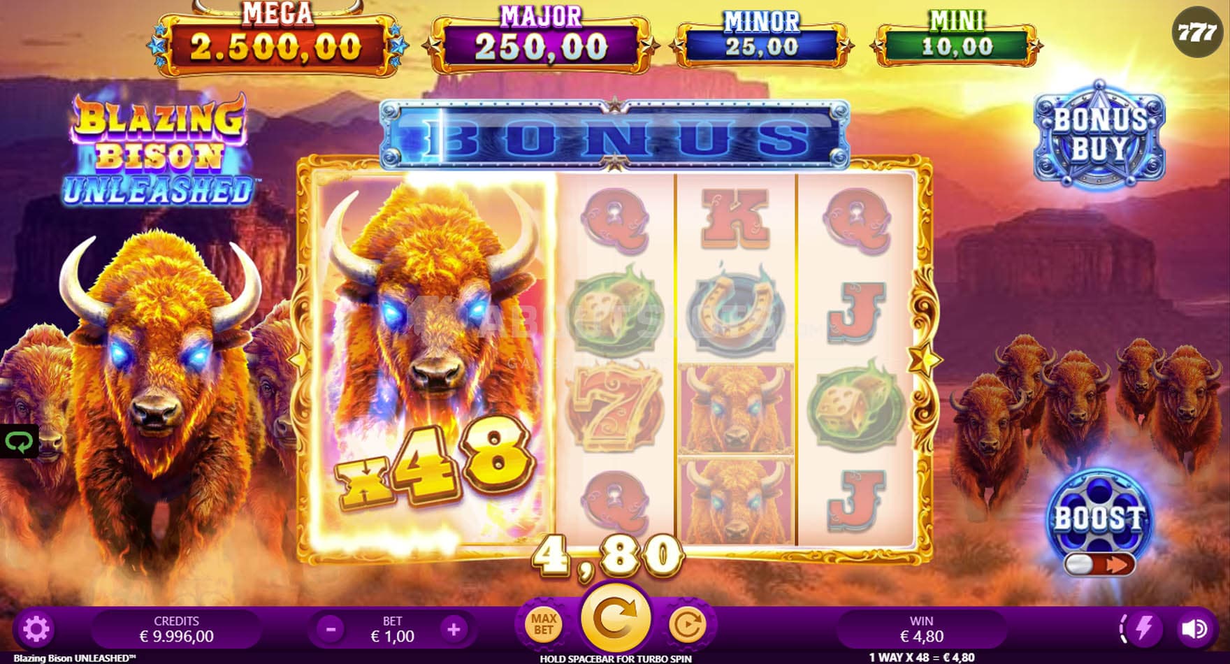 Screenshot of the Full Reel symbol feature triggered in the base game on the first two reels.
