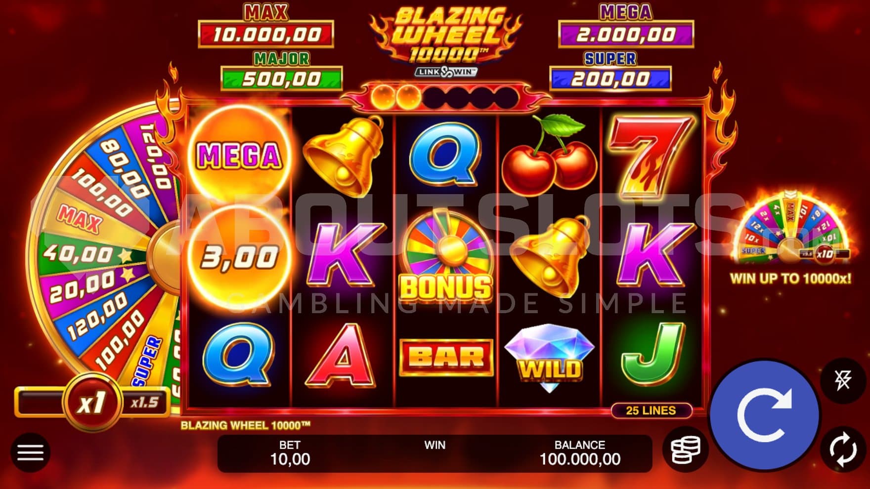 A casino slot with five reels.