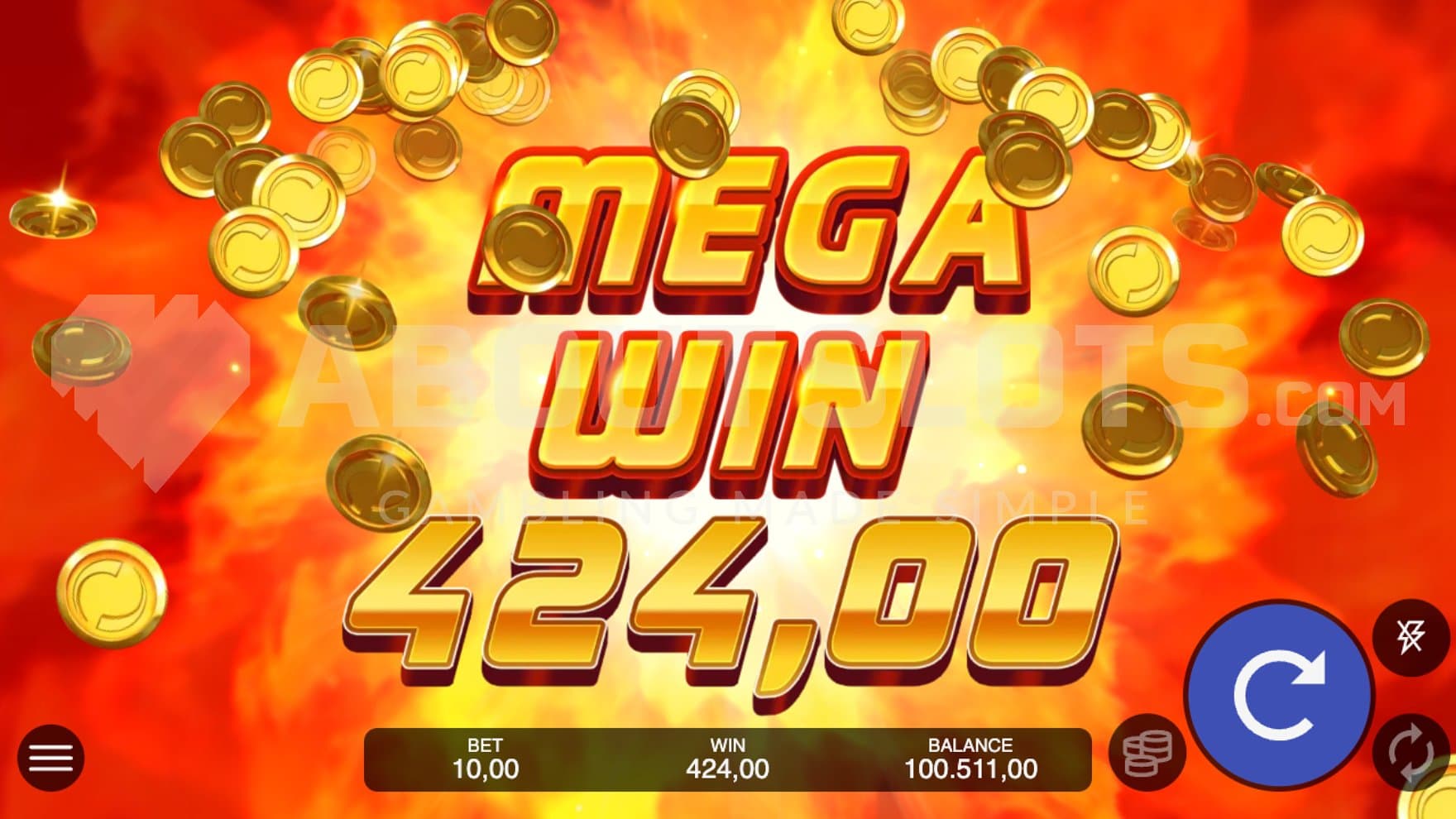 A screen celebrating a win of over 42x the bet.