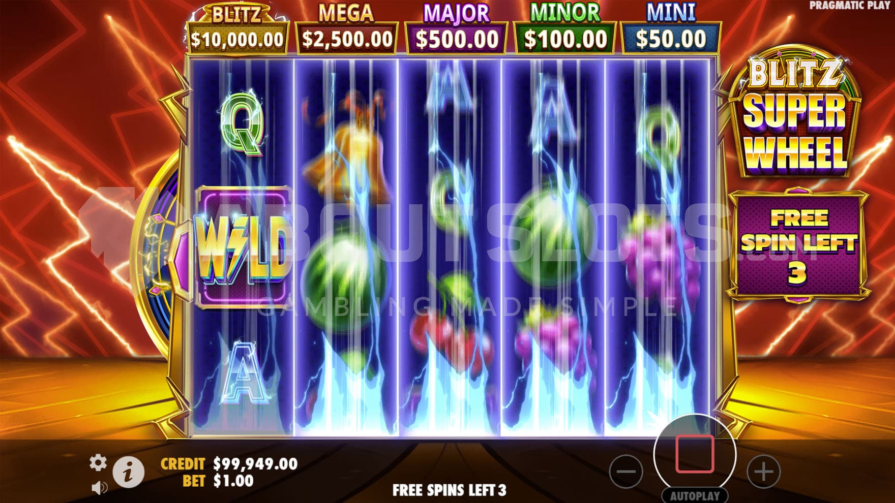 Free Spins bonus in progress with the Super Wheel feature triggered, awarding In Sync Reels.
