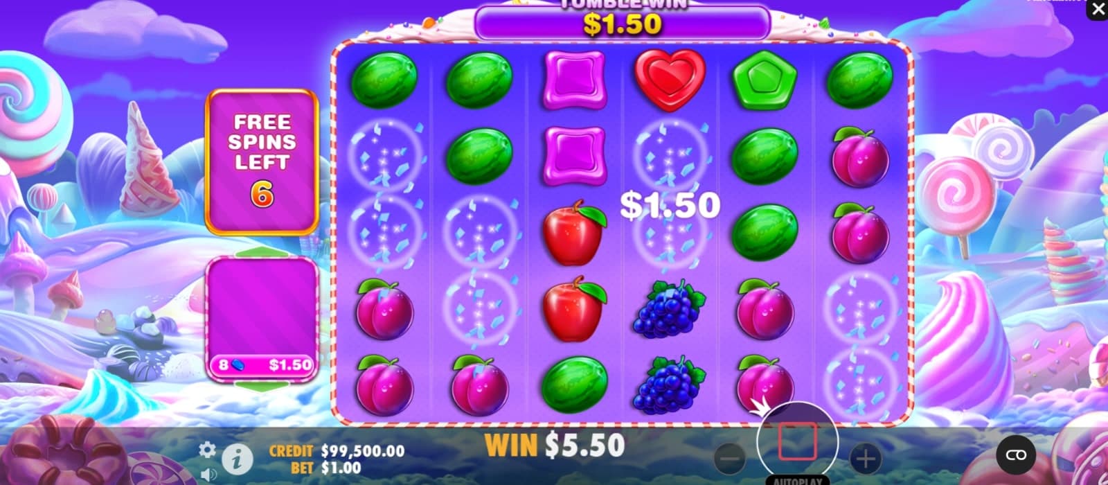 A win in Sweet Bonanza 1000 with symbols on reels 1, 2, 4, and 6.