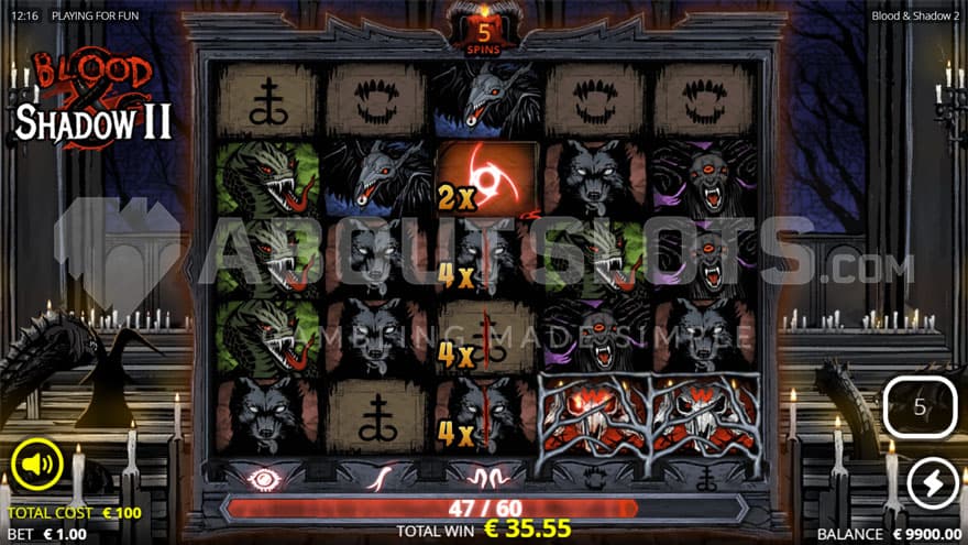 Candle Spins feature with five spins remaining.