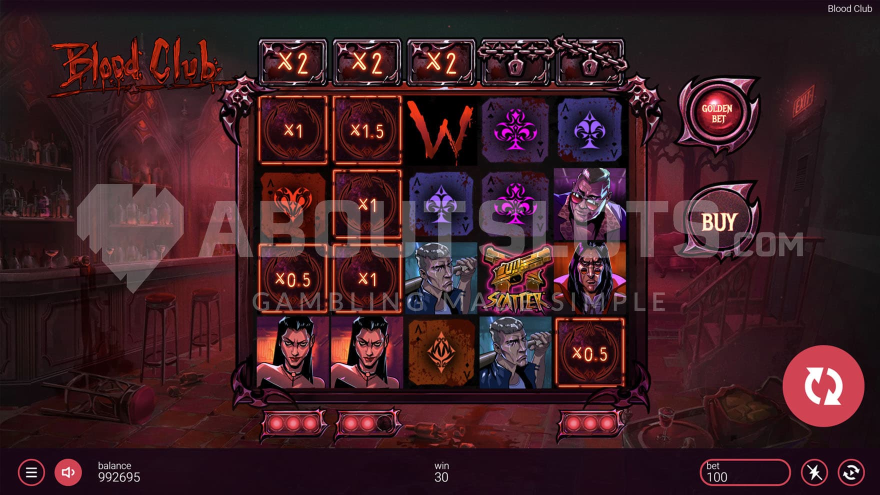 Base Game view of a 5x4 grid set on a background of a devastated bar.