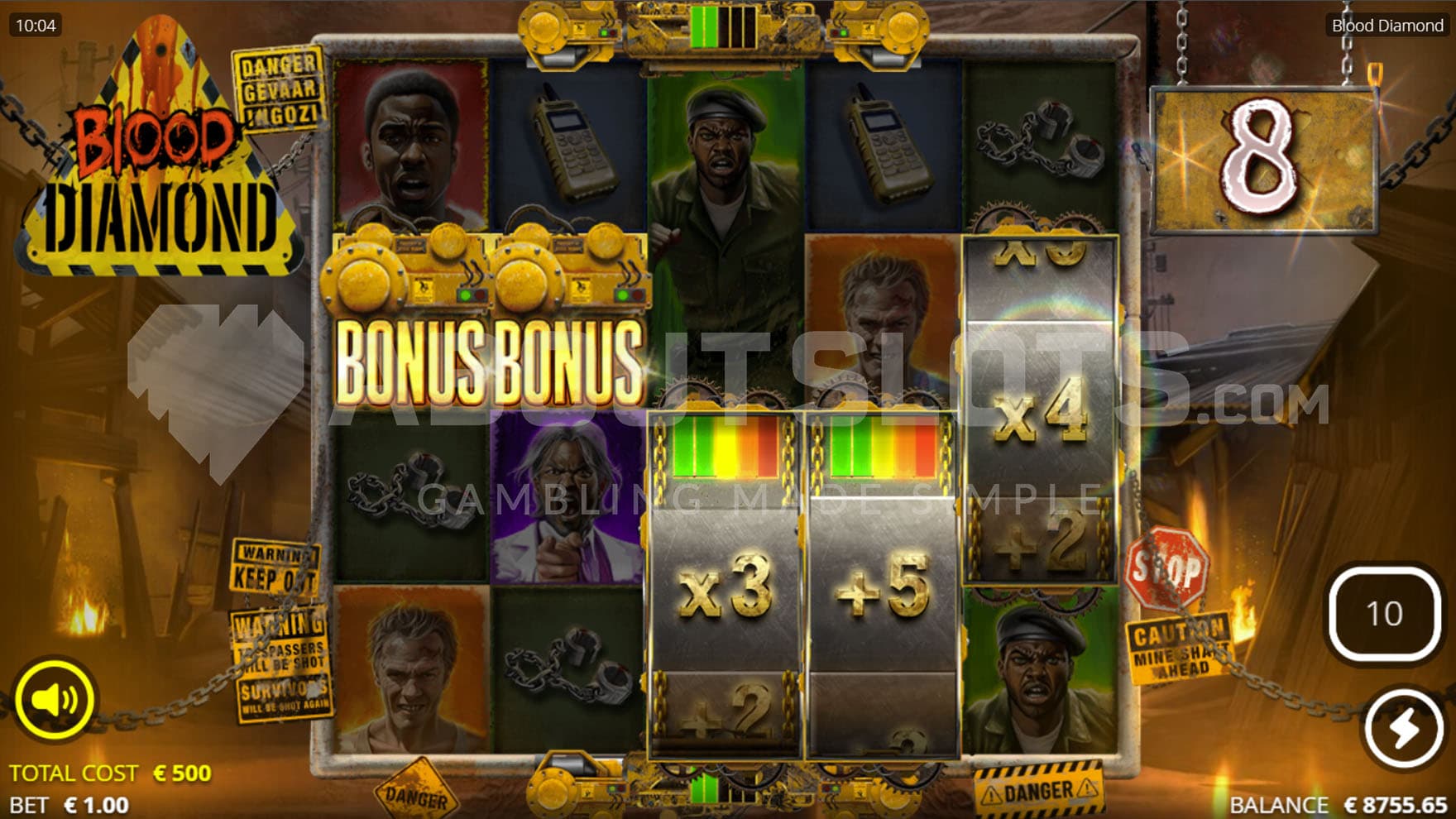 Bonus-triggering combination showing 2 regular Bonus symbols and 3 Big Bonus symbols awarding upgrades to free spins.