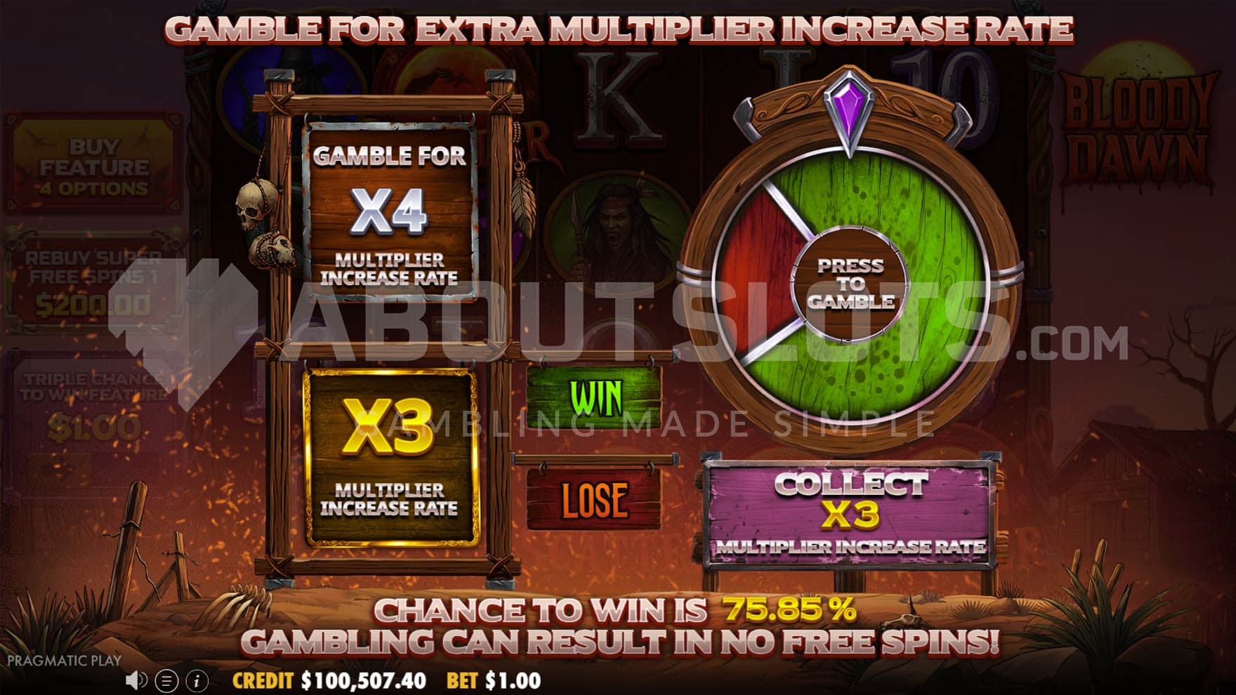 Gamble feature, allowing to win a higher starting multiplier.