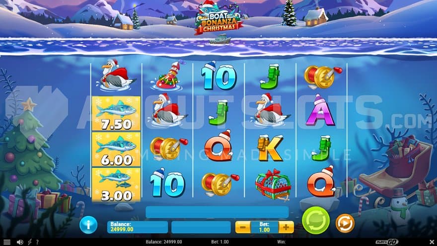A casino slot under water with Christmas decoration.
