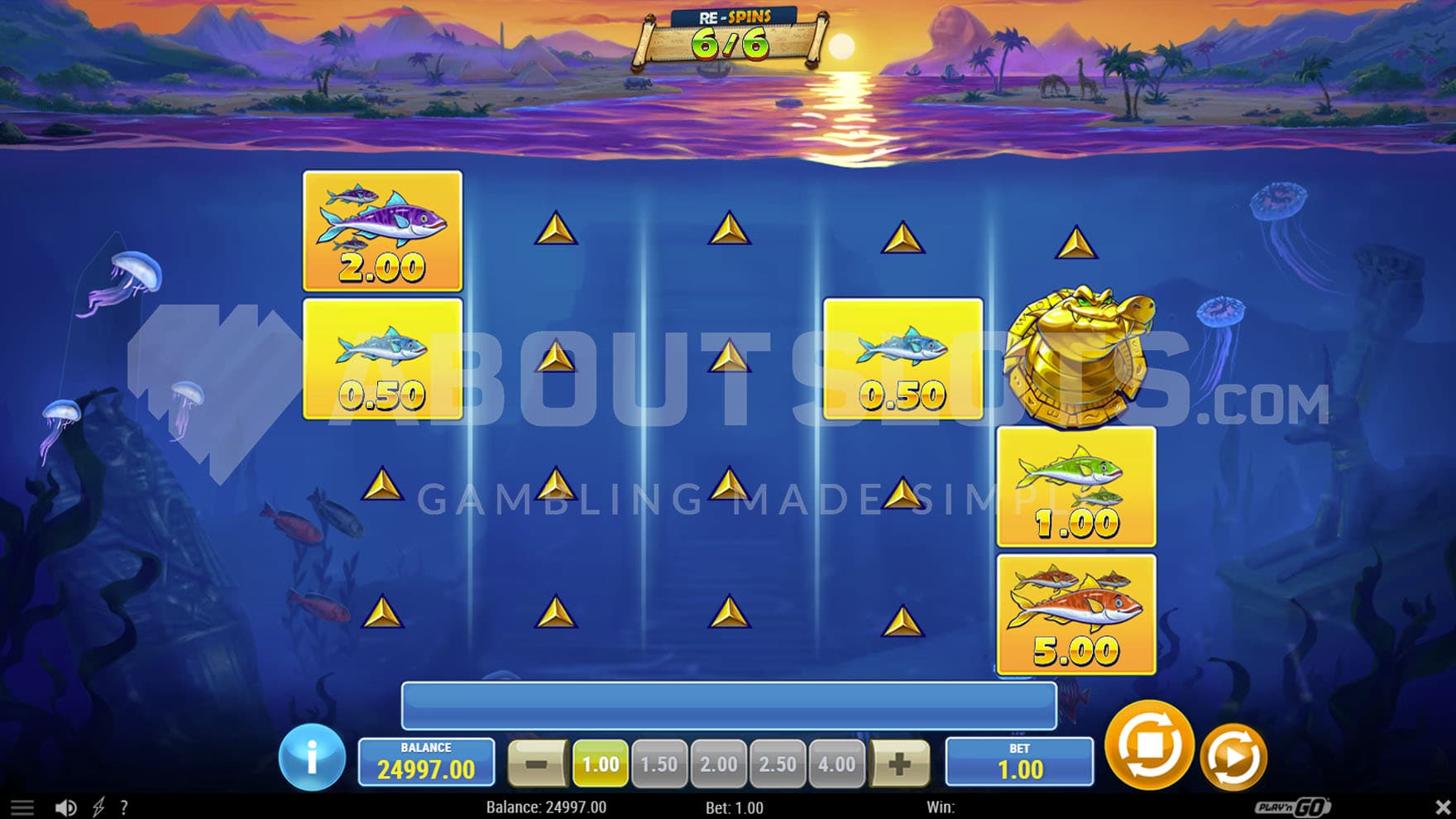 Sobek's Rage bonus in progress with several cash symbols sticky on the grid and one Croc Coin present.