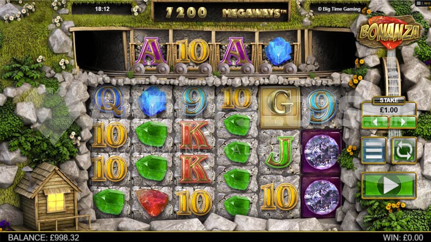 Base game showing a 6x7 grid where reels have a different mix of number and type of low and high-paying symbols.