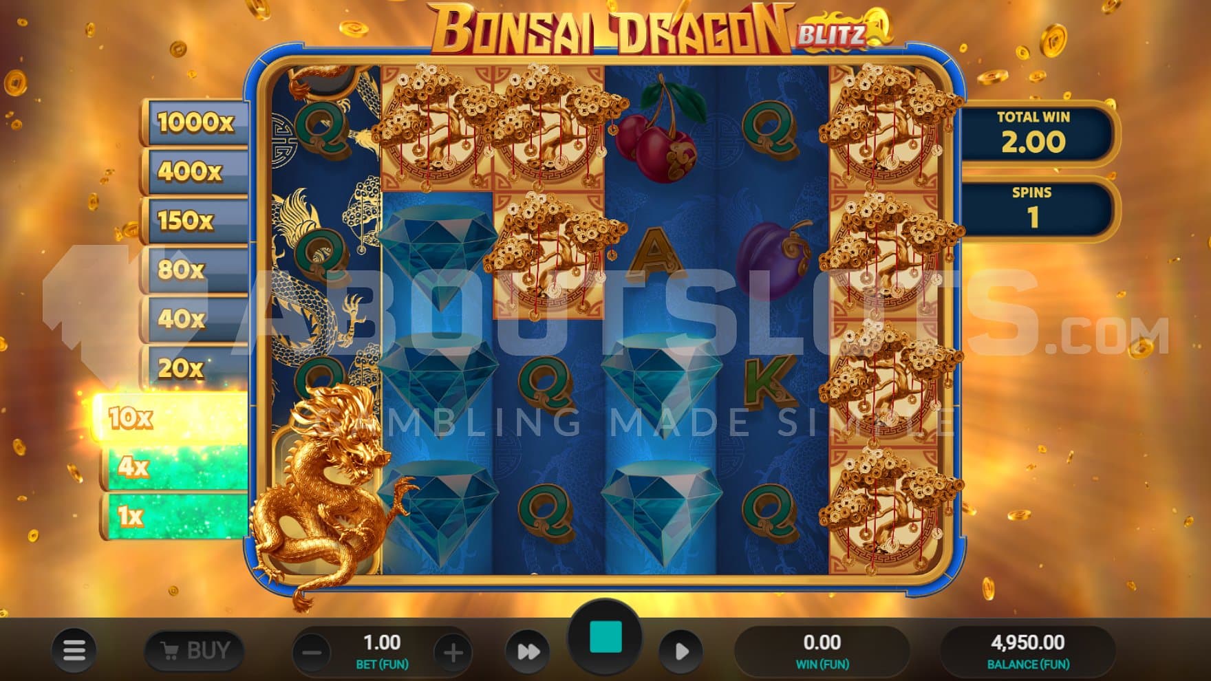 A 10x multiplier in the Bonus Game.