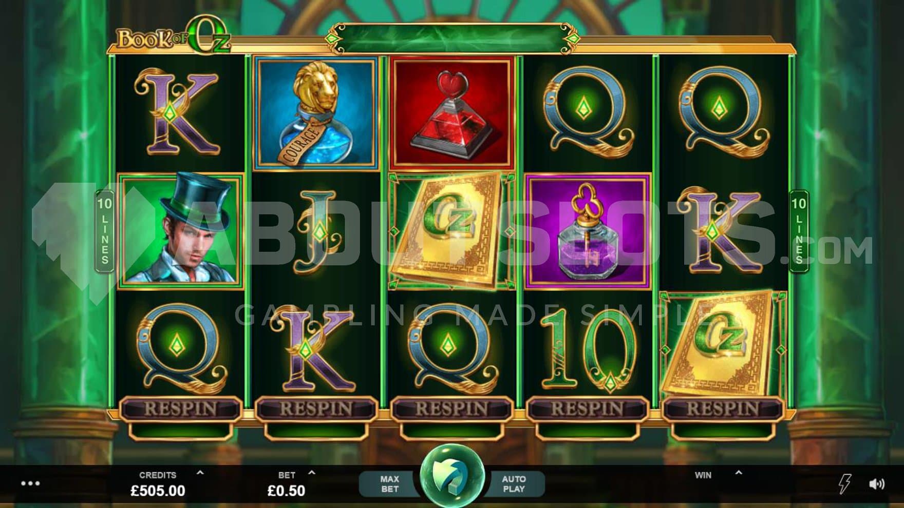 A casino slot with five reels.