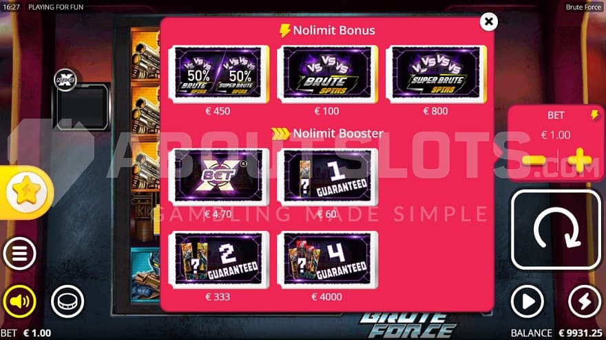 A menu with different features for sale.