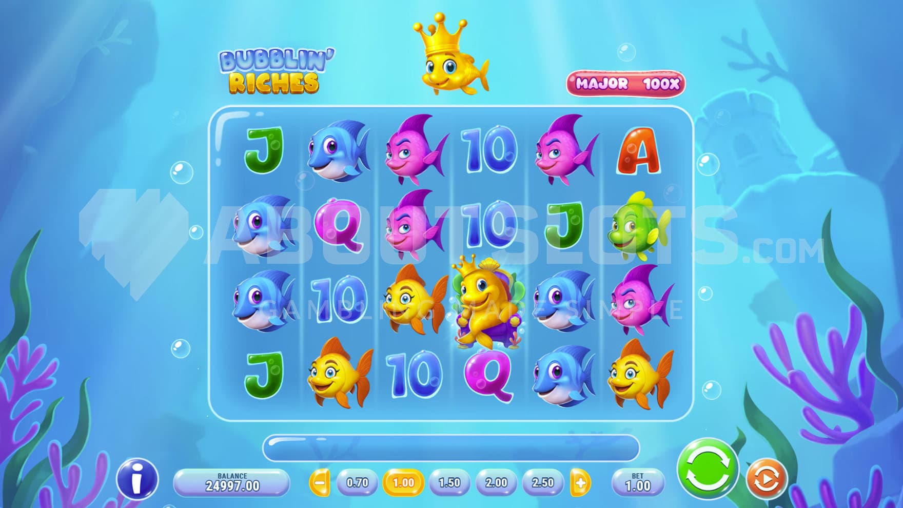 Base Game view of a 6x4 grid on a backdrop of an underwater landscape.