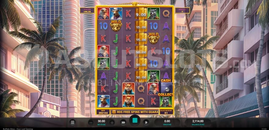 A screenshot of the free spins with all rows unlocked