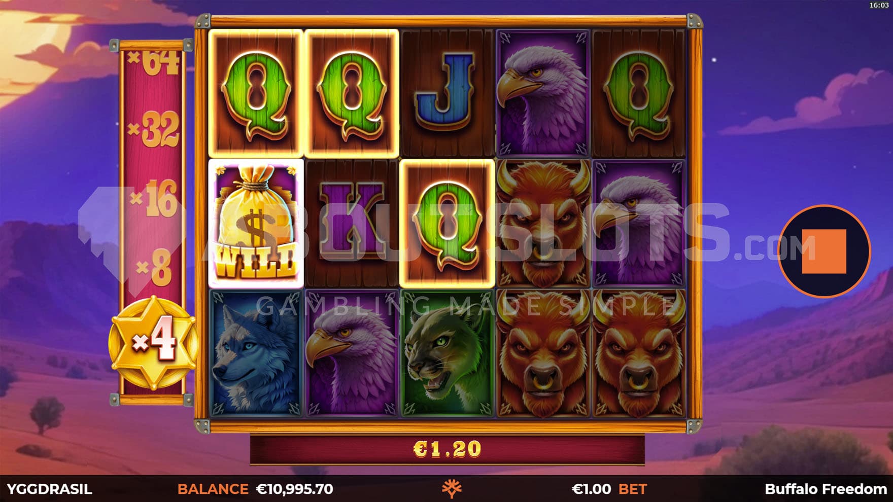 Base Game view of a 5x3 grid on a backdrop of nighttime American plains.