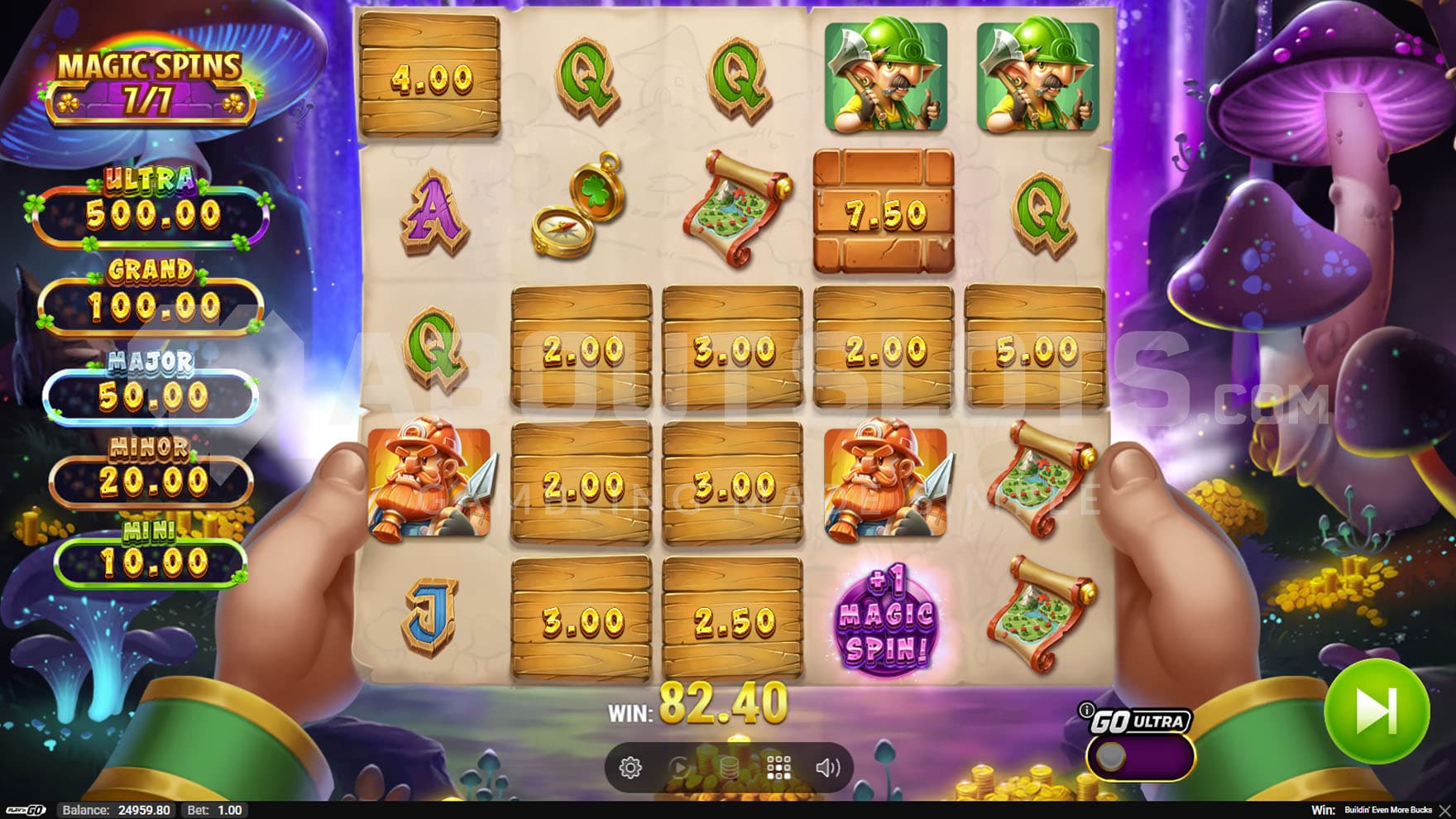 Magic Spins in progress, showing multiple positions converting into cash prizes.