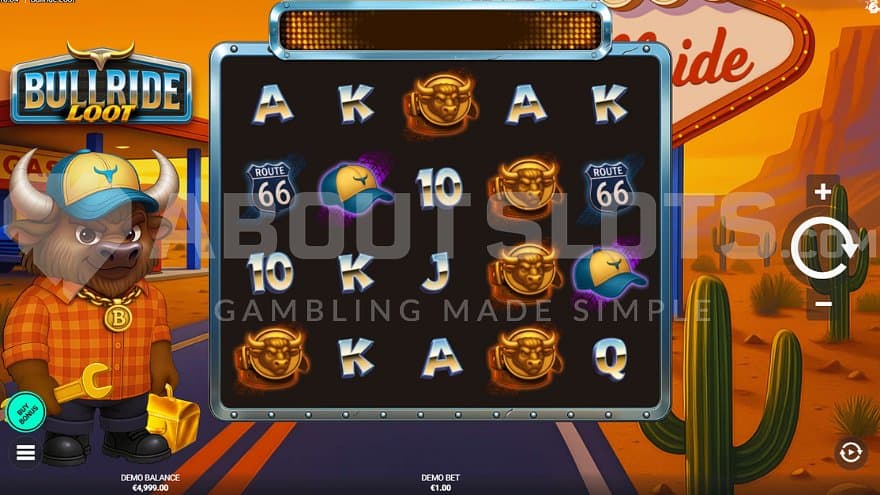 A casino slot with a truck driving buffalo.