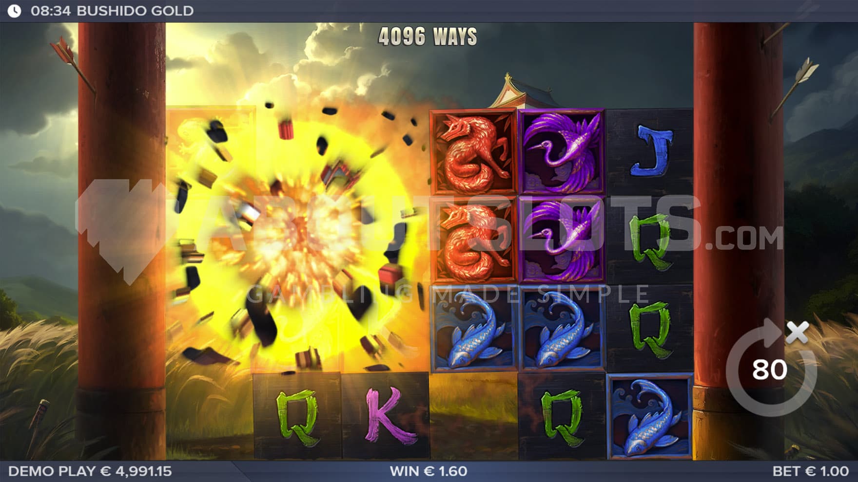Exploding Wild feature triggered in the base game, destroying symbols around it.