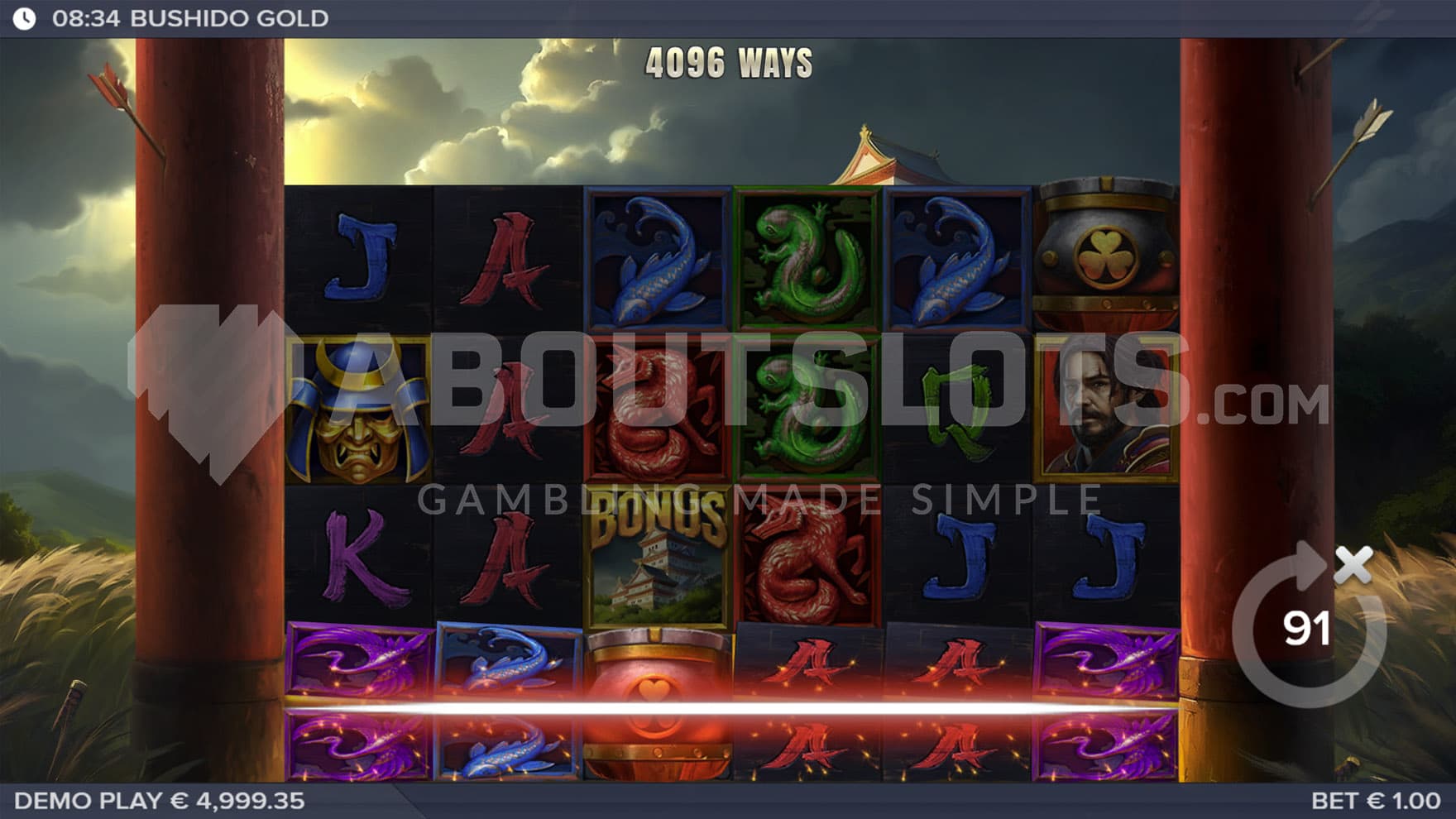 Slice feature triggered in the base game, splitting symbols on the bottom row in two.