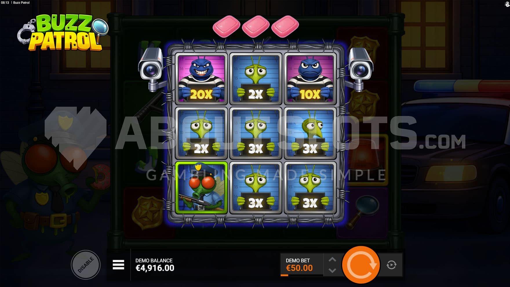 Mini Game triggered in the base game, playing a respin session on a 3x3 grid with instant win symbols.