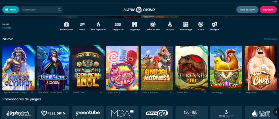 A screenshot from PlatinCasino.es' homepage