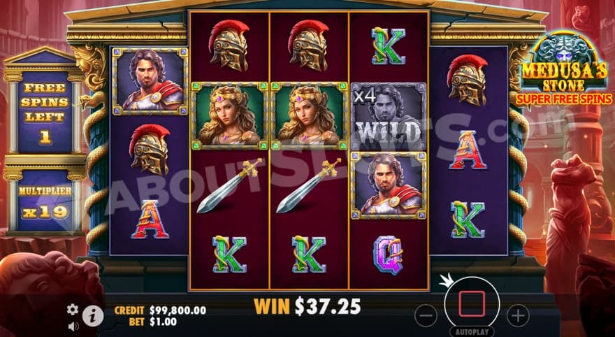 Super Free Spins feature with a 19X win multiplier on the left.