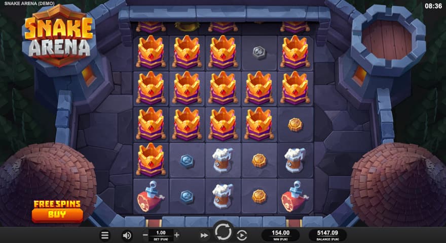 Base game picture with a castle surrounding the reels.